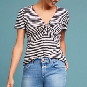 Anthropologie Ett:Twa Striped Twist V-Neck Top